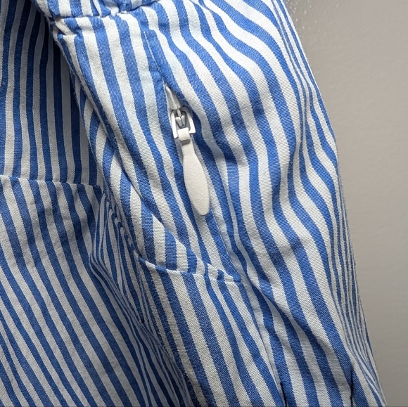 J.Crew Blue Striped Ruffle Tiered Midi Dress Size M Coastal Grandma Cottagecore - Picture 7 of 10